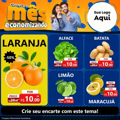 Modelo de Rede Social para Feed Facebook com o tema Comece O Mês Economizando para Hortifrúti