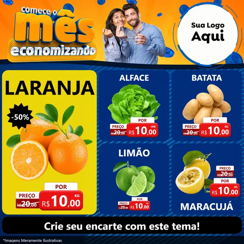 Modelo de Rede Social para Feed Facebook com o tema Comece O Mês Economizando para Hortifrúti