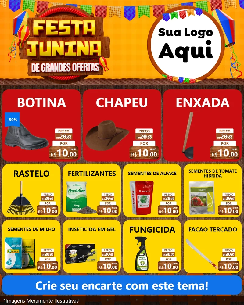 Modelo de Rede Social para Feed Instagram com o tema Festa Junina de Grandes Ofertas para Agropecuária
