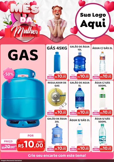Modelo de Encarte para Encarte A4 Vertical com o tema Mês da Mulher para Água e gás