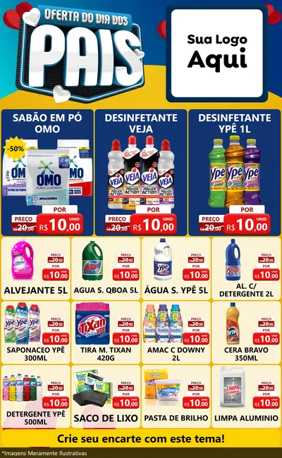 Modelo de Encarte para Encarte Grande com o tema Oferta Do Dia Dos Pais para Produtos de Limpeza