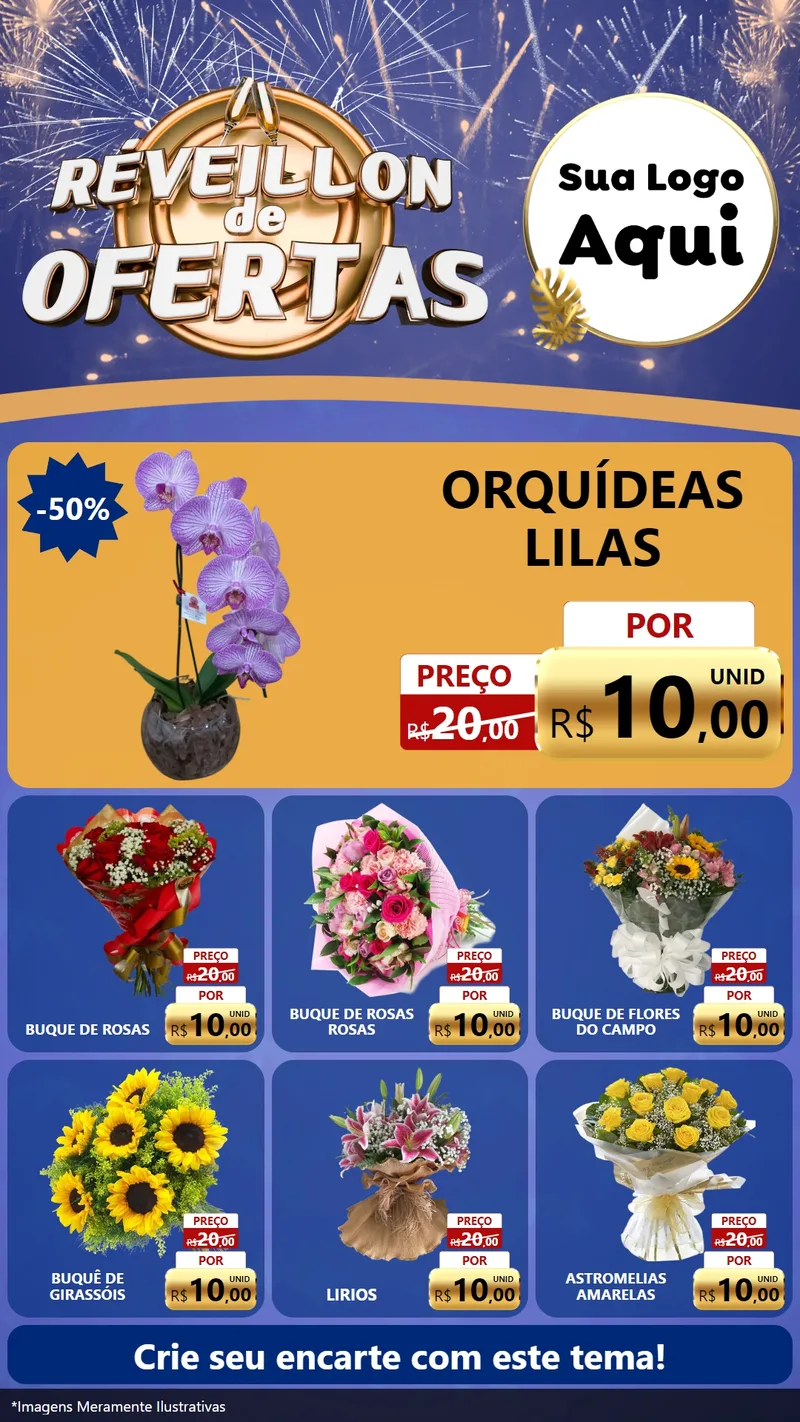 Modelo de Rede Social para Stories com o tema Réveillon de Ofertas para Floricultura e jardim