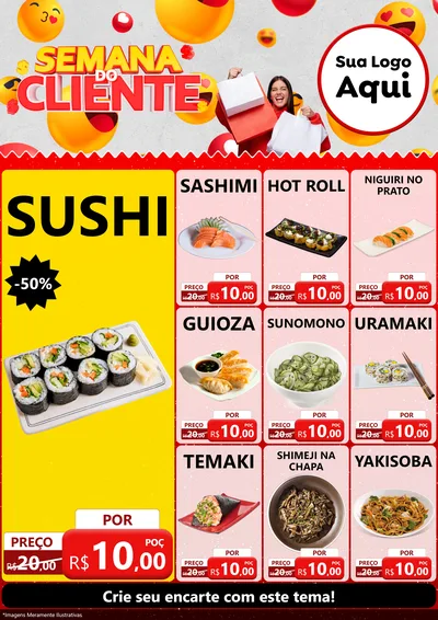 Modelo de Encarte para Encarte A4 Vertical com o tema Semana do Cliente para Comida japonesa