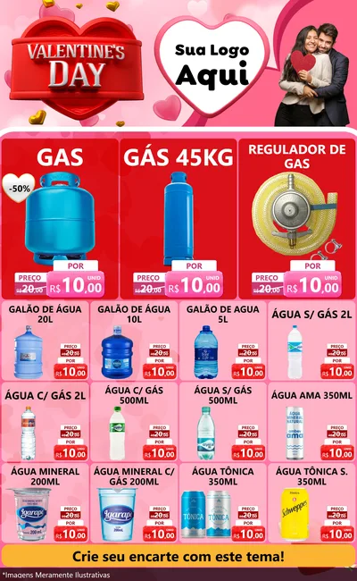 Modelo de Encarte para Encarte Grande com o tema Valentine's Day para Água e gás