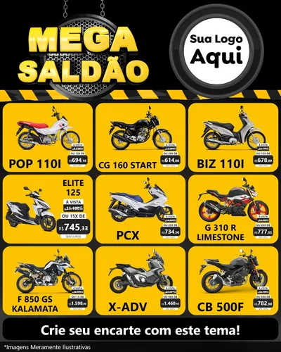 Modelo de Rede Social para Feed Instagram com o tema Mega Saldão para Concessionaria de Motos