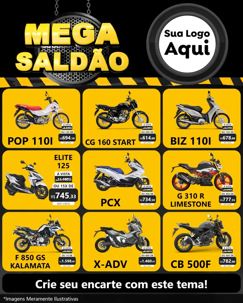Modelo de Rede Social para Feed Instagram com o tema Mega Saldão para Concessionaria de Motos