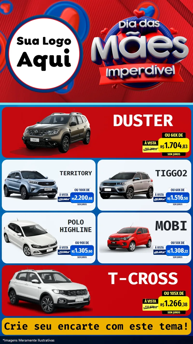 Modelo de TV para TV Vertical com o tema Dia Das Mães Imperdível para Concessionaria de Carros