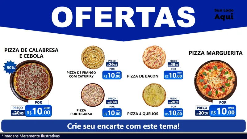 Modelo de TV para TV Horizontal com o tema Ofertas Azul Cartaz para Pizzaria