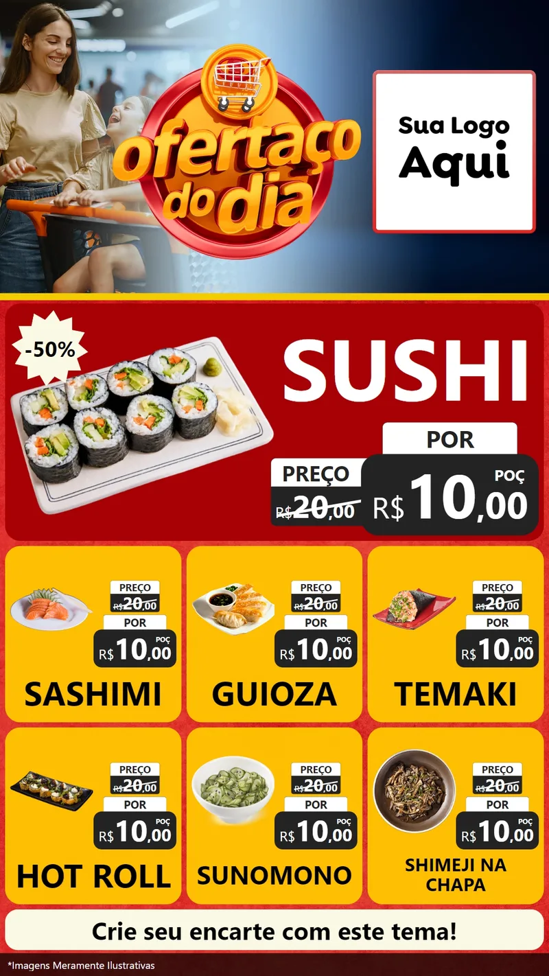 Modelo de Rede Social para Stories com o tema Ofertaço Do Dia para Comida japonesa