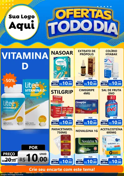 Modelo de Encarte para Encarte A4 Vertical com o tema Ofertas Todo Dia para Farmácia