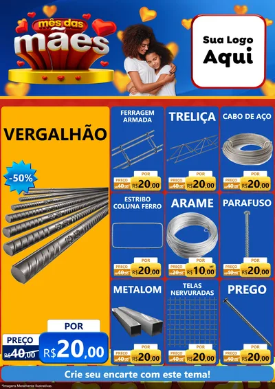 Modelo de Encarte para Encarte A4 Vertical com o tema Mês das Mães para Ferragens
