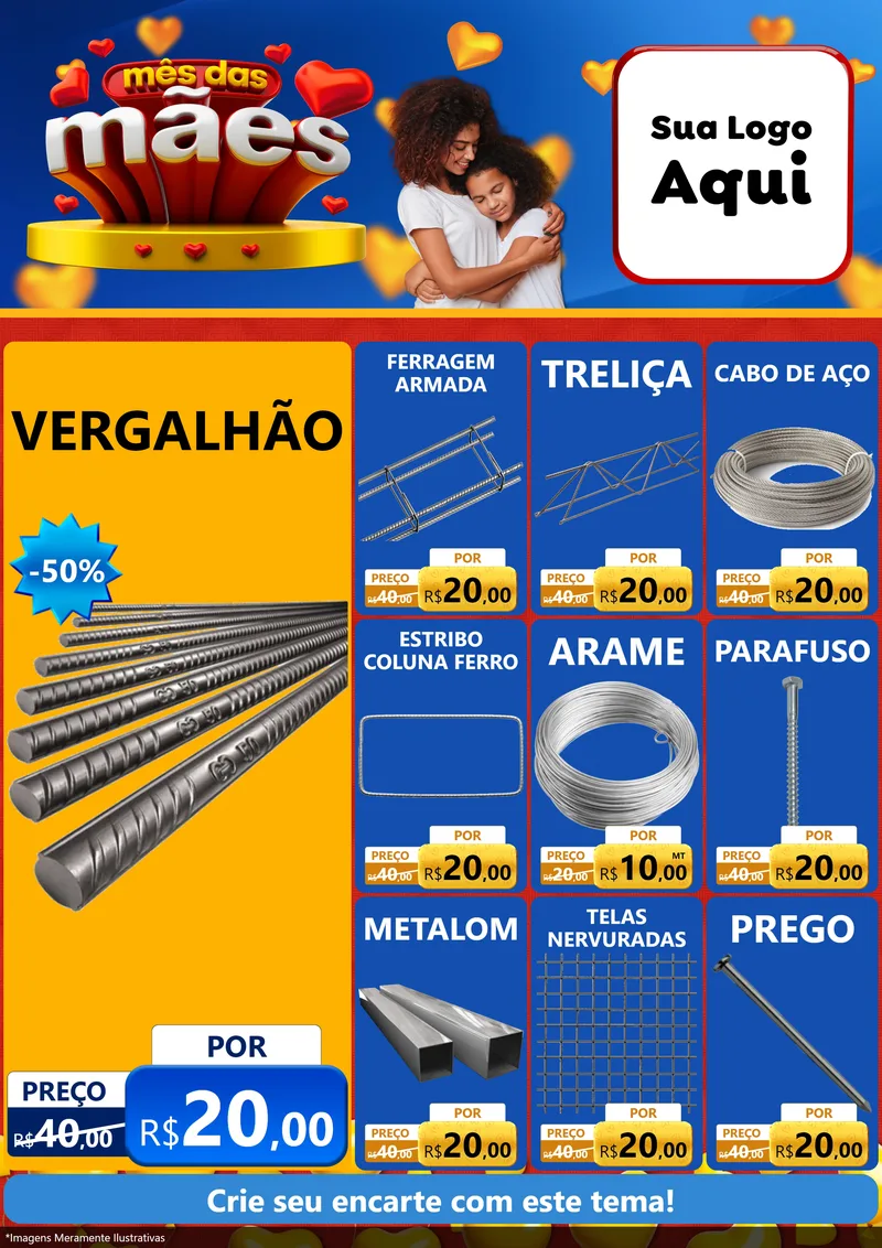 Modelo de Encarte para Encarte A4 Vertical com o tema Mês das Mães para Ferragens