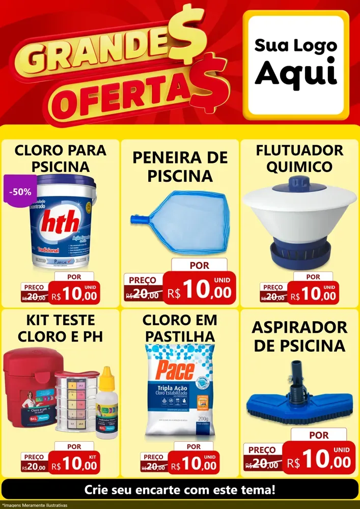 Modelo de Encarte para Encarte A4 Vertical com o tema Grandes Ofertas para Produtos para Piscina