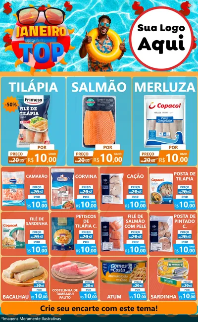 Modelo de Encarte para Encarte Grande com o tema Janeiro Top para Peixaria