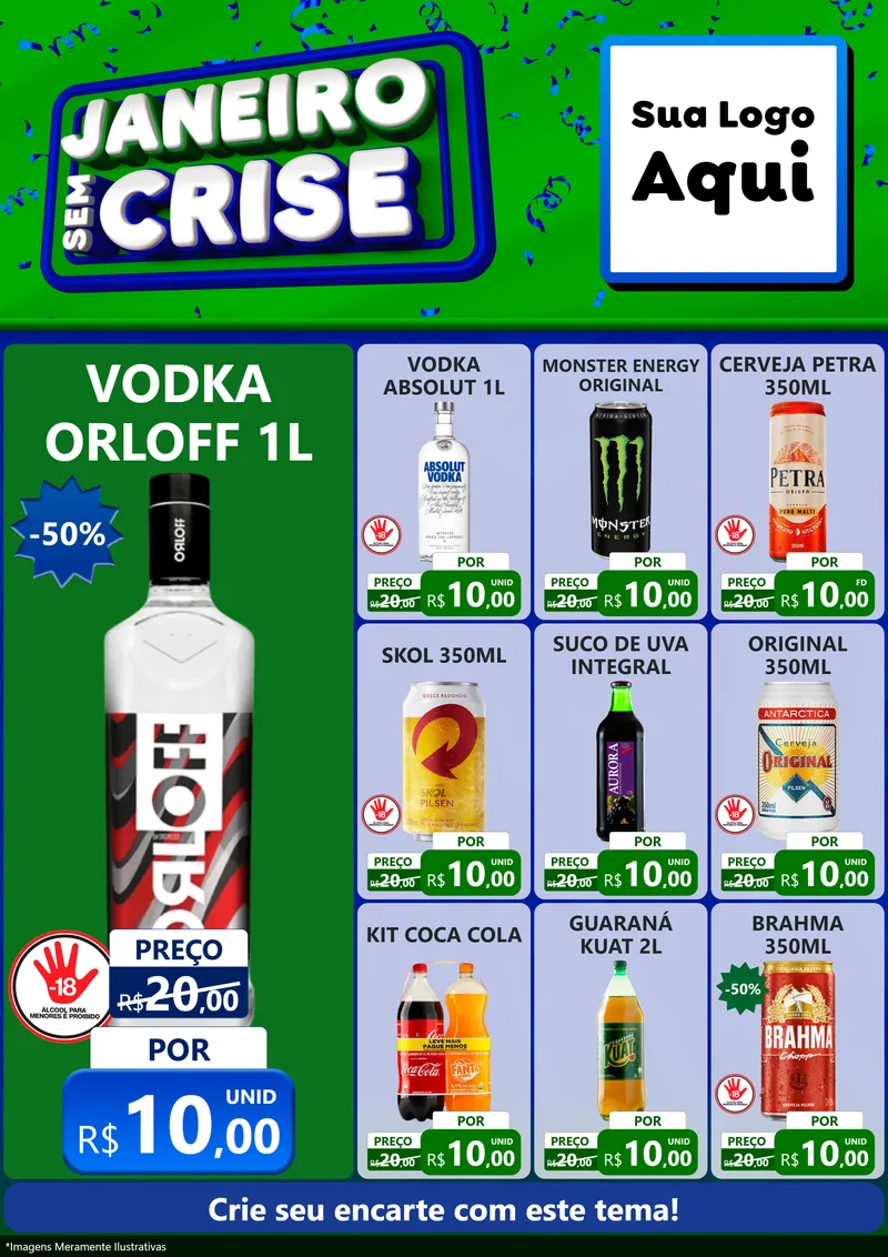 Modelo de Encarte para Encarte A4 Vertical com o tema Janeiro Sem Crise para Distribuidora de bebidas