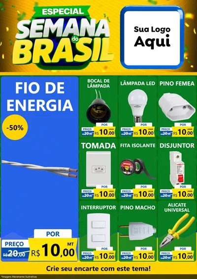 Modelo de Encarte para Encarte A4 Vertical com o tema Especial Semana do Brasil para Materiais Elétricos