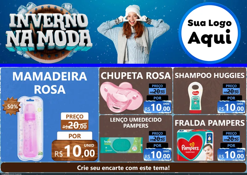 Modelo de Encarte para Encarte A4 Horizontal com o tema Inverno na Moda para Bebês