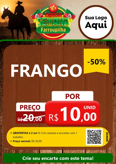 Modelo de Cartaz para Cartaz A4 Vertical com o tema Especial Semana Farroupilha para Assados