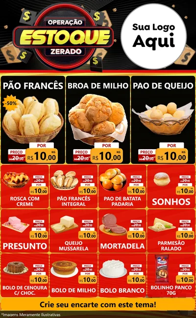 Modelo de Encarte para Encarte Grande com o tema Operação Estoque Zerado para Padaria