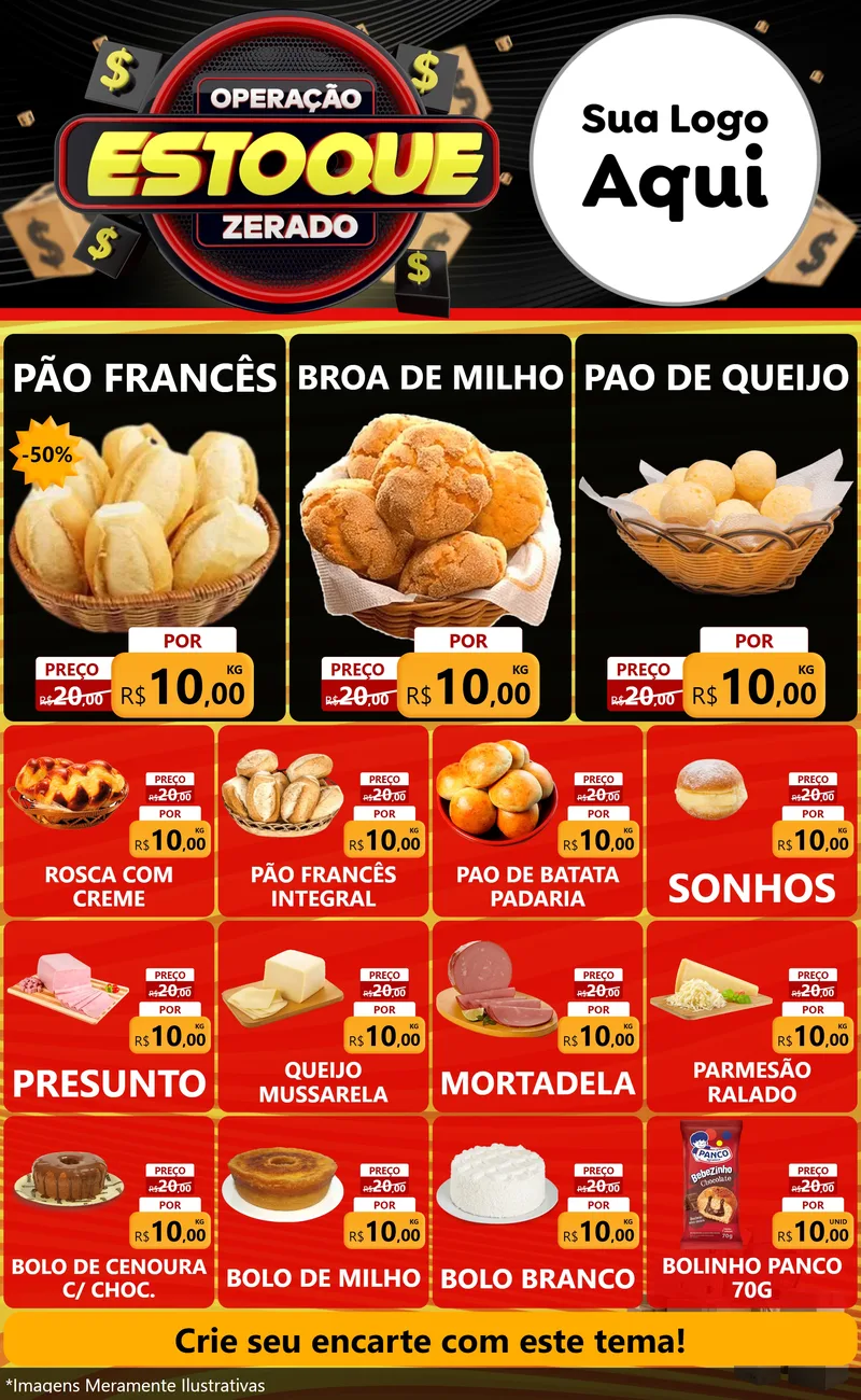 Modelo de Encarte para Encarte Grande com o tema Operação Estoque Zerado para Padaria