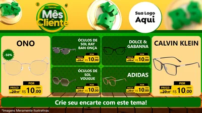 Modelo de TV para TV Horizontal com o tema Especial Mês do Cliente para Óticas