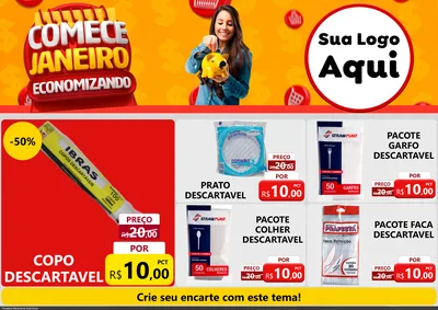 Modelo de Encarte para Encarte A4 Horizontal com o tema Comece Janeiro Economizando para Embalagens