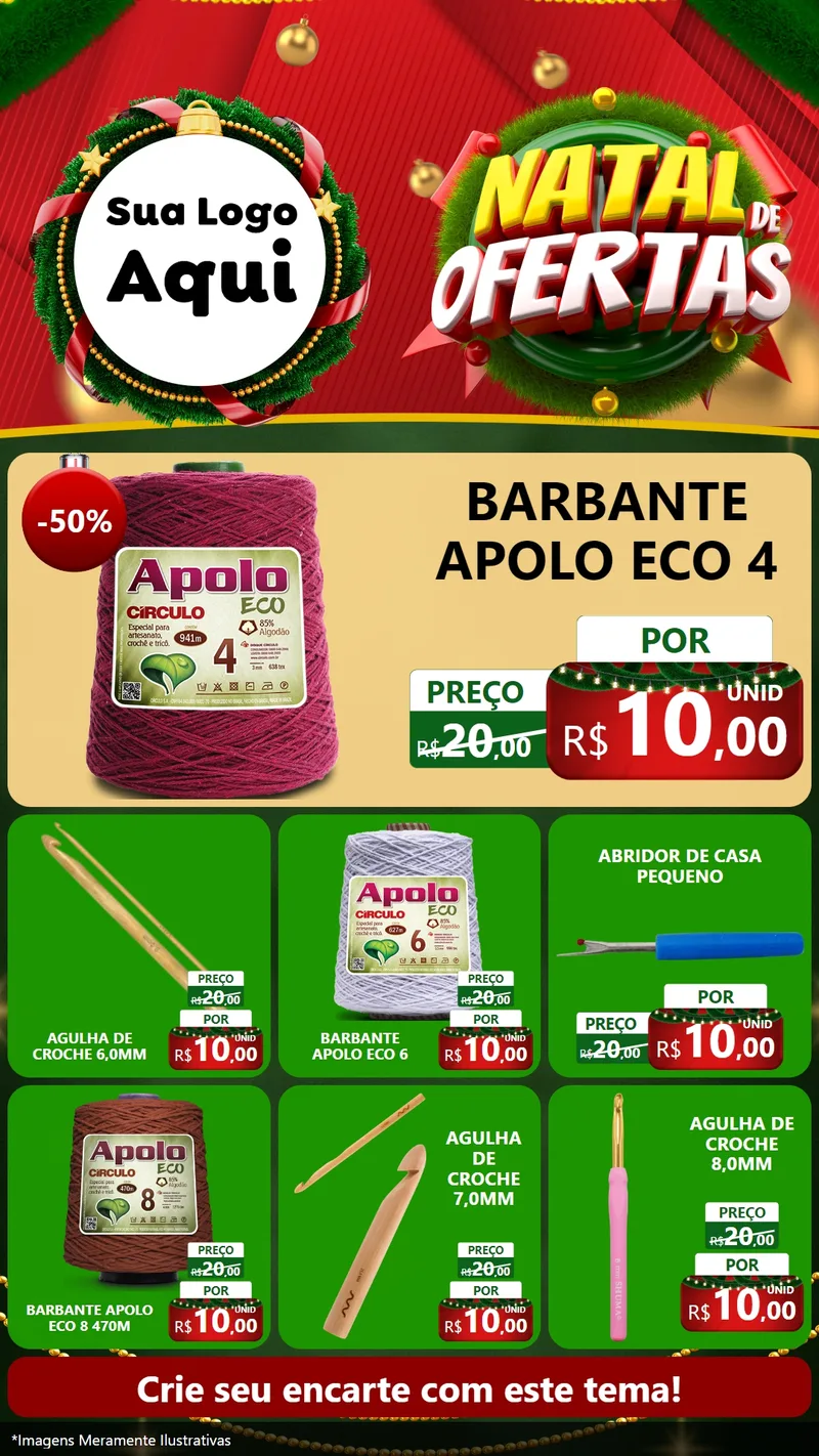 Modelo de Rede Social para Stories com o tema Natal de Ofertas para Armarinho e Aviamentos