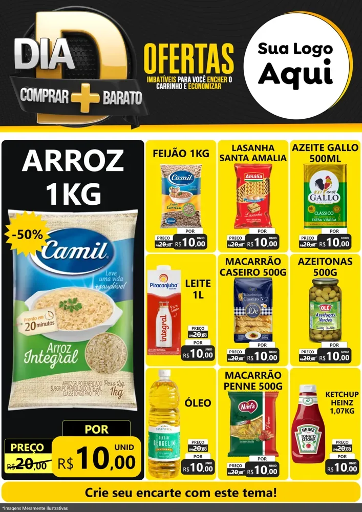 Modelo de Encarte para Encarte A4 Vertical com o tema Dia D Mais Economia para Supermercado