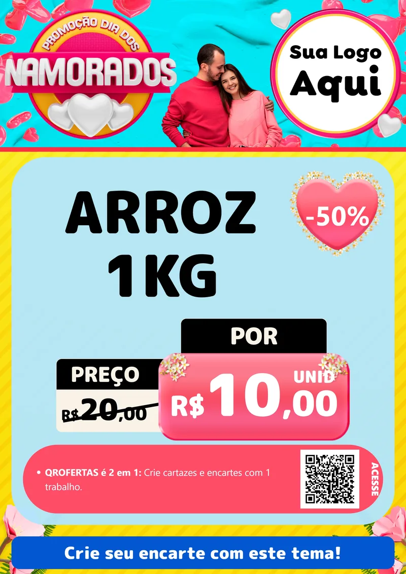 Modelo de Cartaz para Cartaz A4 Vertical com o tema Promoção Dia dos Namorados para Supermercado