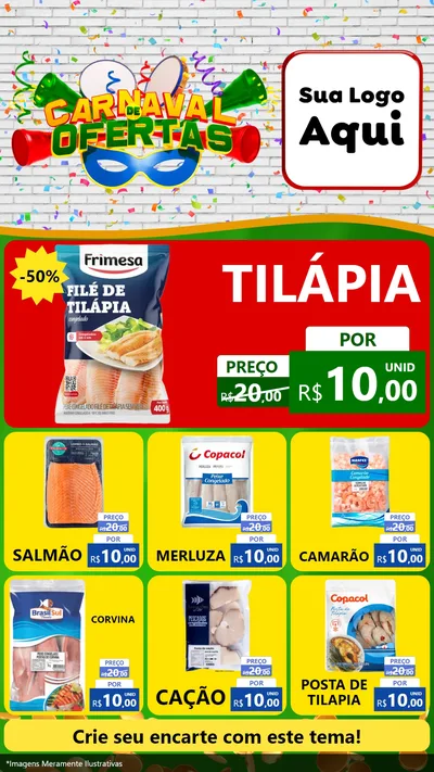 Modelo de Rede Social para Stories com o tema Carnaval de Ofertas para Peixaria