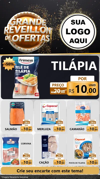 Modelo de Rede Social para Stories com o tema Grande Réveillon de Ofertas para Peixaria