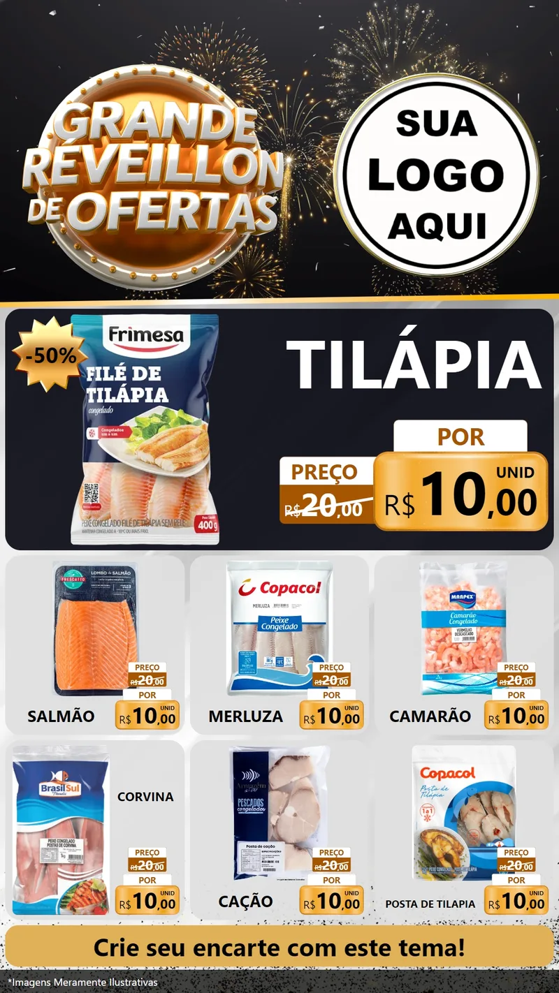 Modelo de Rede Social para Stories com o tema Grande Réveillon de Ofertas para Peixaria