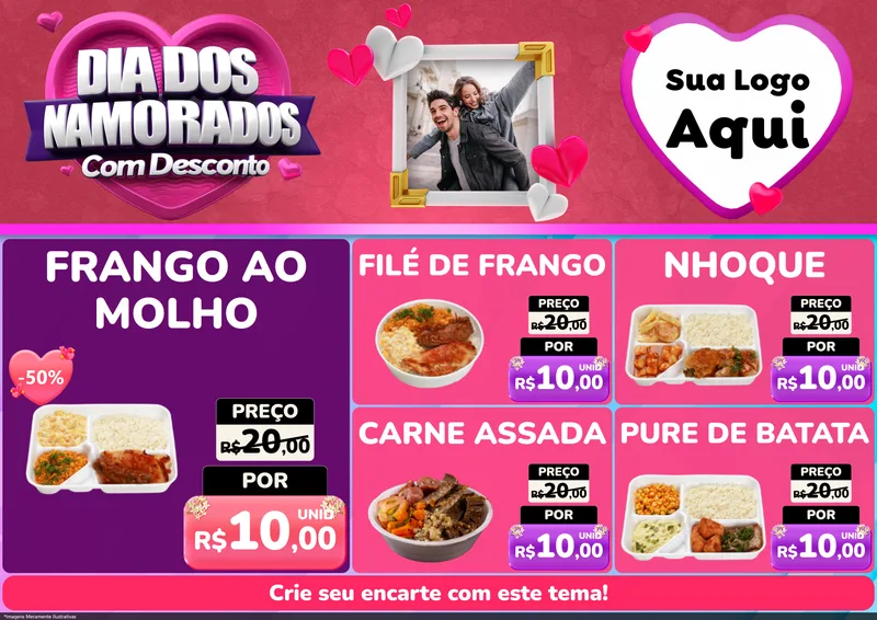 Modelo de Encarte para Encarte A4 Horizontal com o tema Dia Dos Namorados Com Desconto para Restaurante