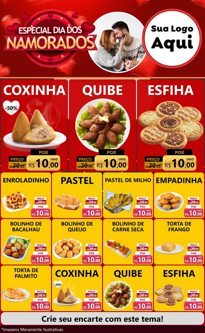 Modelo de Encarte para Encarte Grande com o tema Especial Dia Dos Namorados para Salgadaria