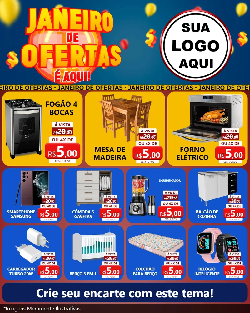 Modelo de Rede Social para Feed Instagram com o tema Janeiro de Ofertas É Aqui! para Móveis e Eletro