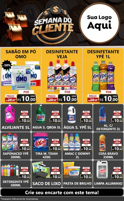 Modelo de Encarte para Encarte Grande com o tema Semana do Cliente para Produtos de Limpeza