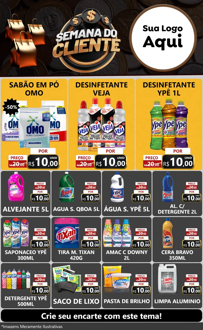 Modelo de Encarte para Encarte Grande com o tema Semana do Cliente para Produtos de Limpeza