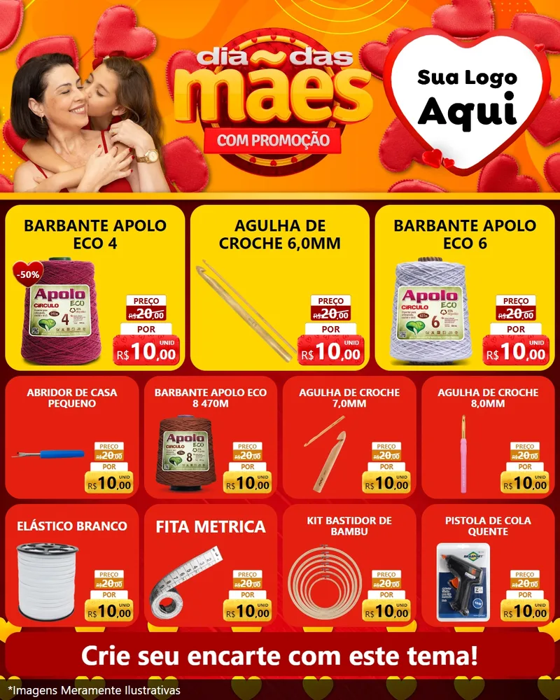 Modelo de Rede Social para Feed Instagram com o tema Dia das Mães com Promoção para Armarinho e Aviamentos
