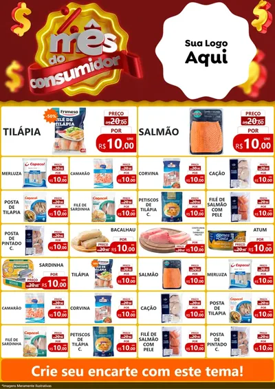 Modelo de Encarte para Encarte A4 Vertical com o tema Mês do consumidor para Peixaria