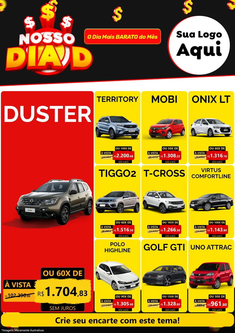 Modelo de Encarte para Encarte A4 Vertical com o tema Nosso Dia D para Concessionaria de Carros