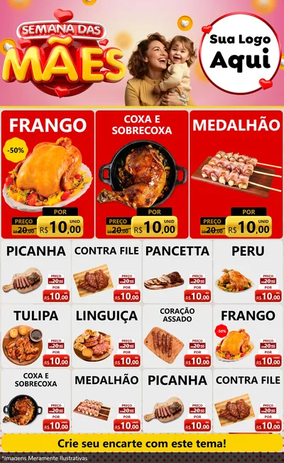 Modelo de Encarte para Encarte Grande com o tema Semana das Mães para Assados