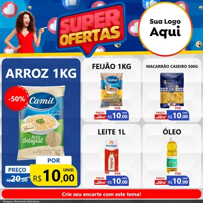 Modelo de Rede Social para Feed Facebook com o tema Super Ofertas para Supermercado