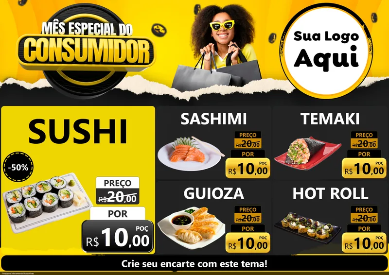 Modelo de Encarte para Encarte A4 Horizontal com o tema Mês Especial do Consumidor para Comida japonesa