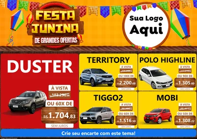 Modelo de Encarte para Encarte A4 Horizontal com o tema Festa Junina de Grandes Ofertas para Concessionaria de Carros