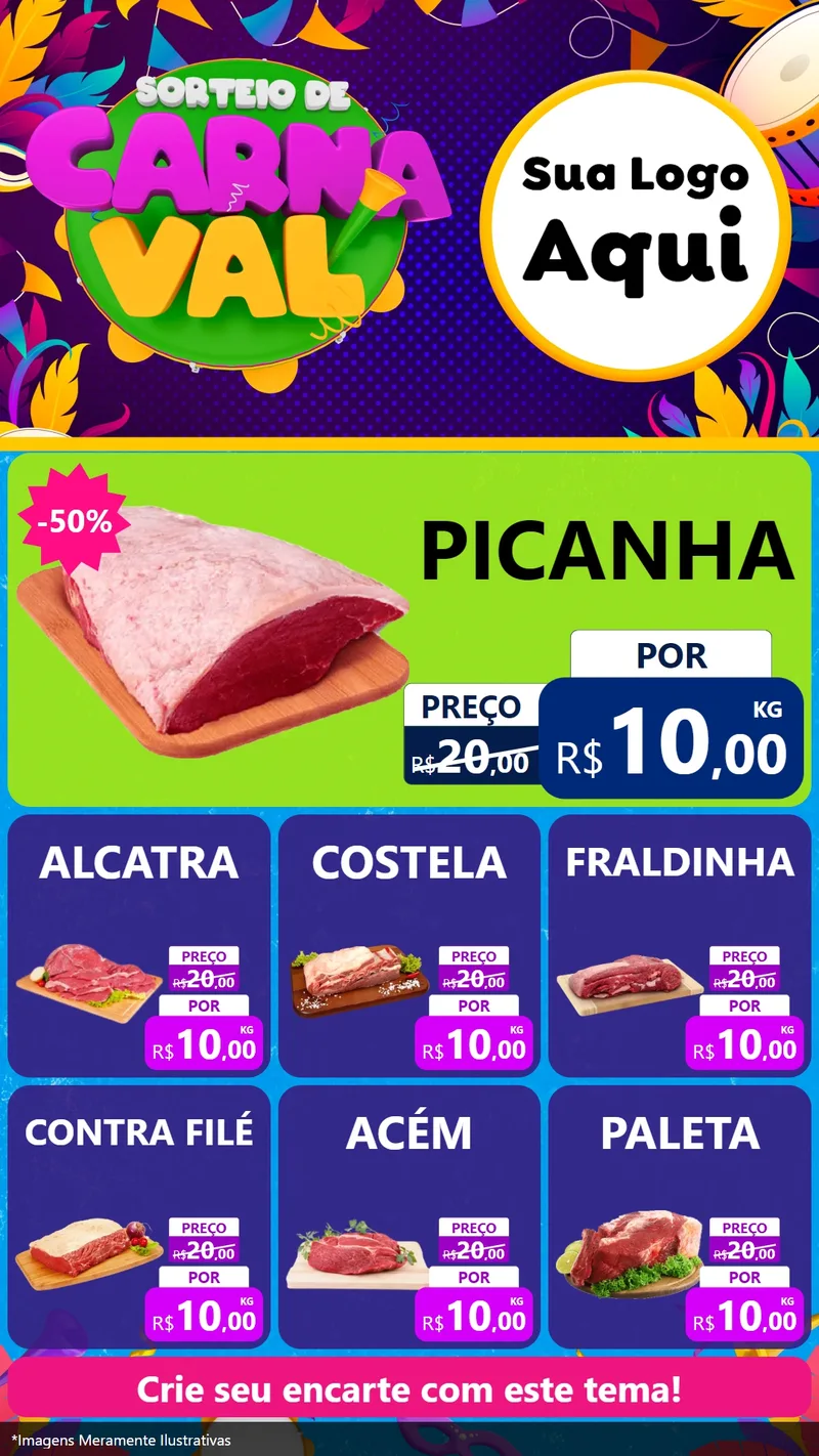 Modelo de Rede Social para Stories com o tema Sorteio de Carnaval para Açougue