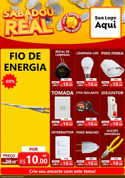 Modelo de Encarte para Encarte A4 Vertical com o tema Sabadou do Real para Materiais Elétricos