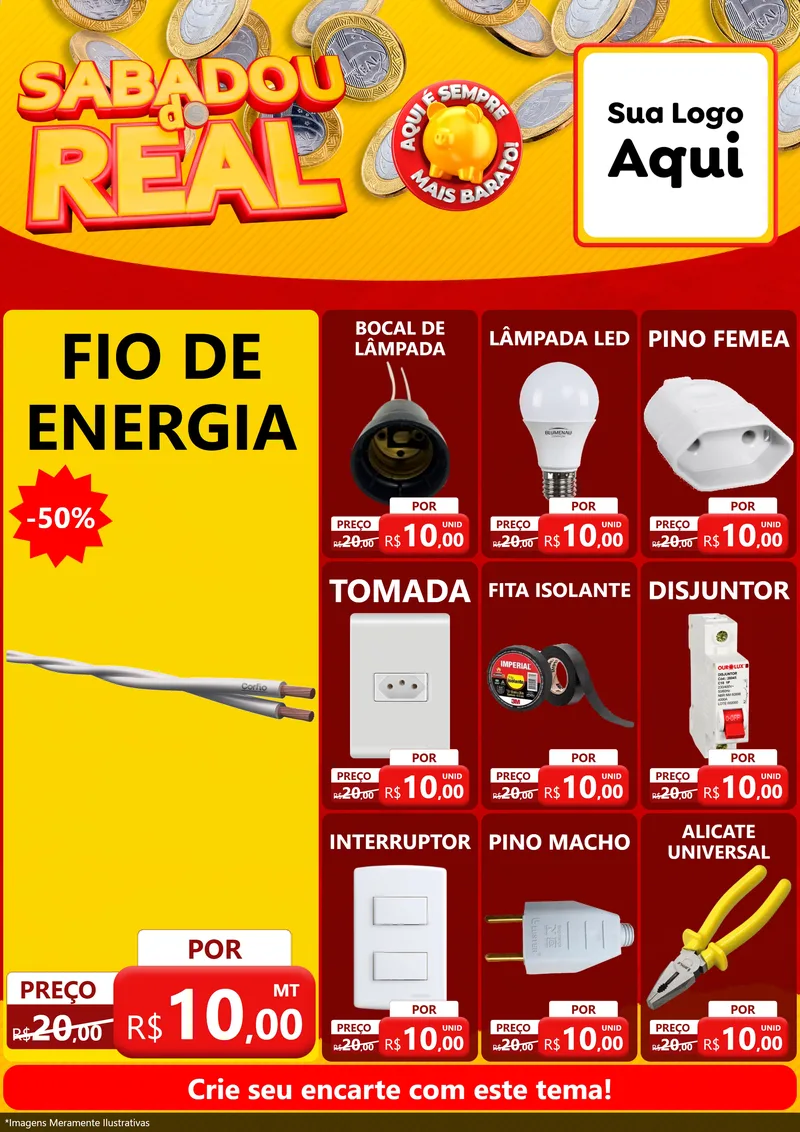 Modelo de Encarte para Encarte A4 Vertical com o tema Sabadou do Real para Materiais Elétricos
