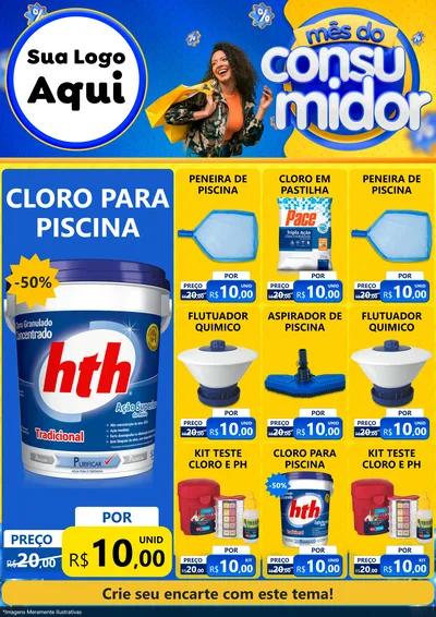 Modelo de Encarte para Encarte A4 Vertical com o tema Mês do Consumidor para Produtos para Piscina