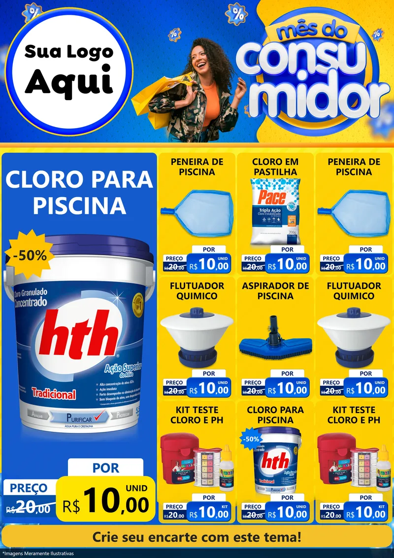Modelo de Encarte para Encarte A4 Vertical com o tema Mês do Consumidor para Produtos para Piscina