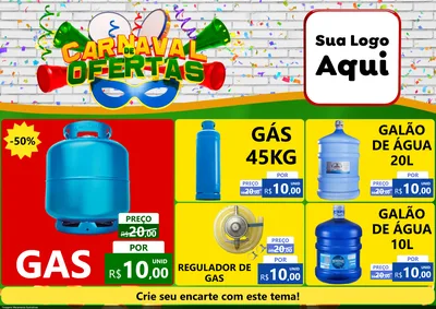 Modelo de Encarte para Encarte A4 Horizontal com o tema Carnaval de Ofertas para Água e gás